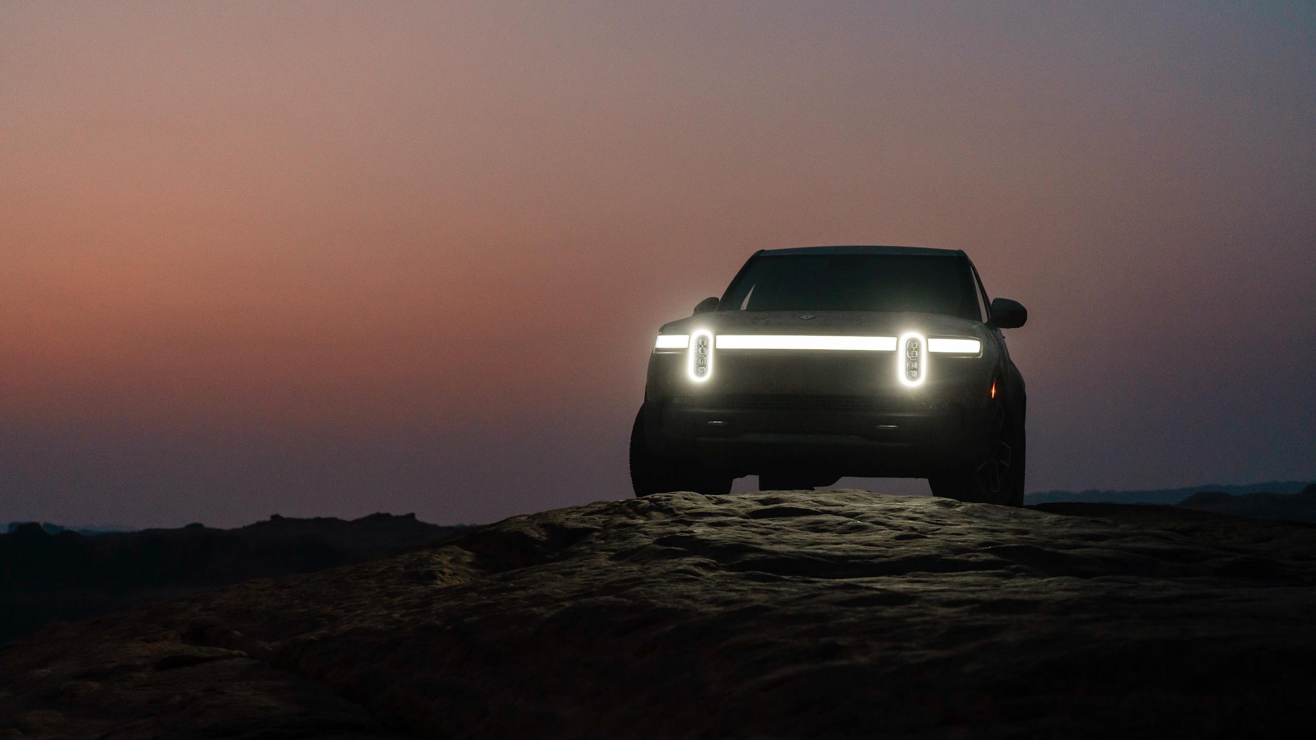 A Rivian vehicle at night