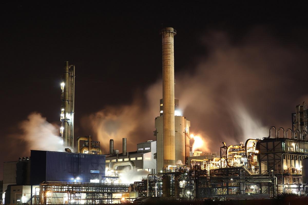 Oil refinery at night