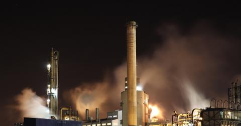Oil refinery at night