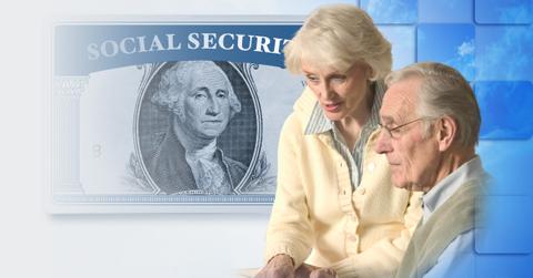 Elderly couple reviewing Social Security information