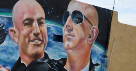 Painting of Jeff Bezos and sibling Mark Bezos