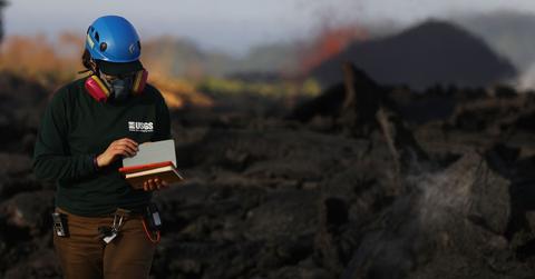 A geologist working near a volcano