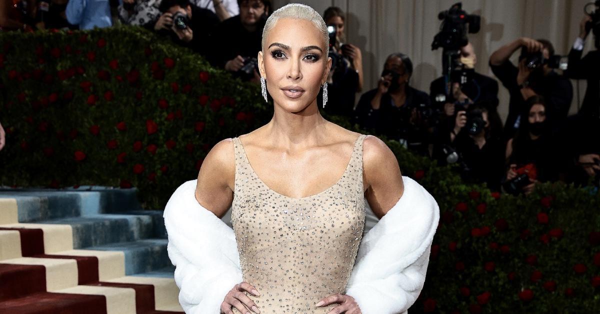 Kim Kardashian on the red carpet at 2022 Met Gala in Marilyn Monroe's iconic “Happy Birthday Mr. President” dress.