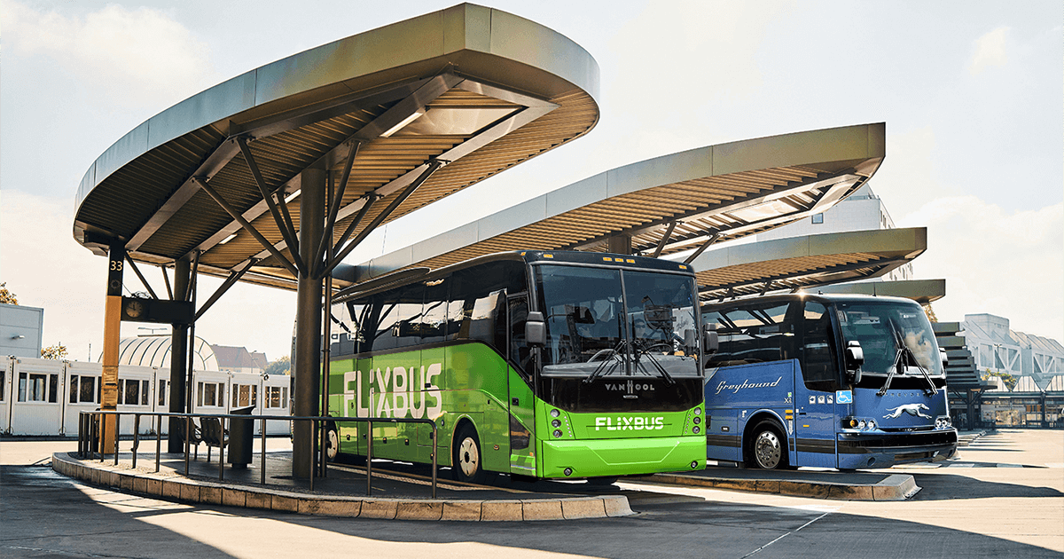 A FlixBus parked at a terminal