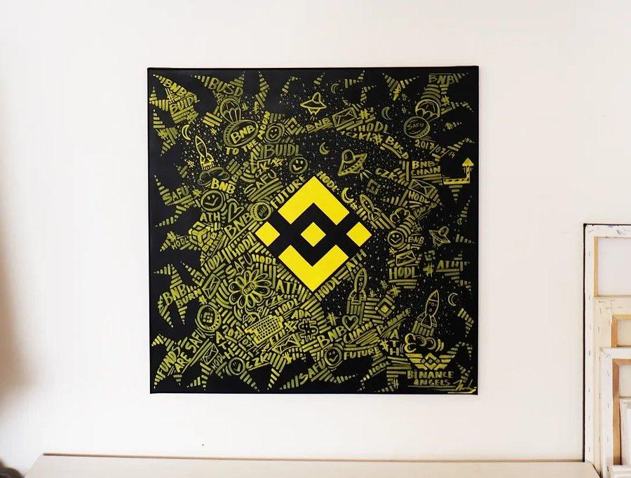 Binance logo painting on white wall