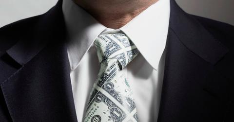 Man with dollar-bill tie