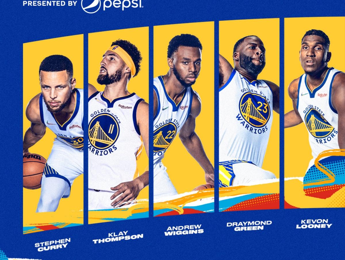 A Golden State Warriors poster featuring five of their top players.