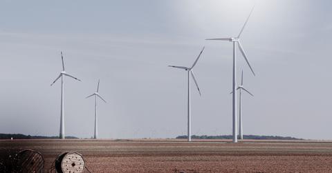 Wind turbines in a field