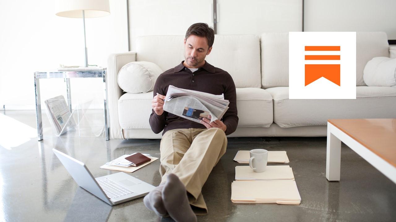 Man reading a newspaper and Substack logo