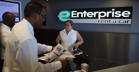 A woman renting a car