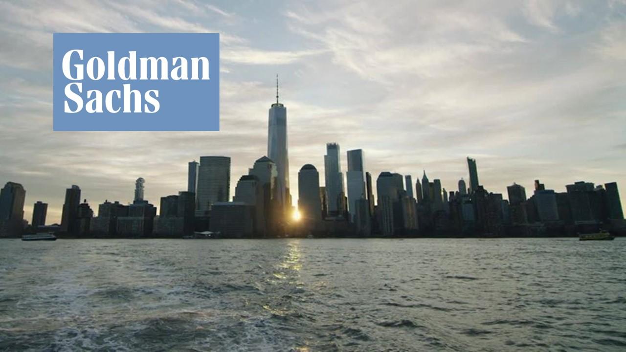 Goldman Sachs logo and city skyline