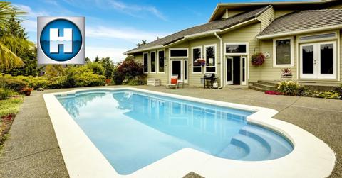 Outdoor pool and Hayward logo