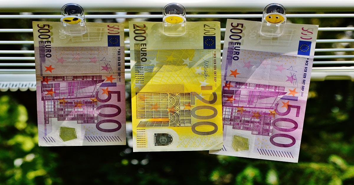 Euro banknotes hanging on a clothesline