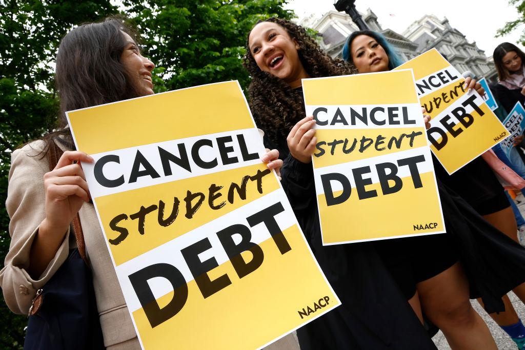 Protestors gather to protest student debt. 