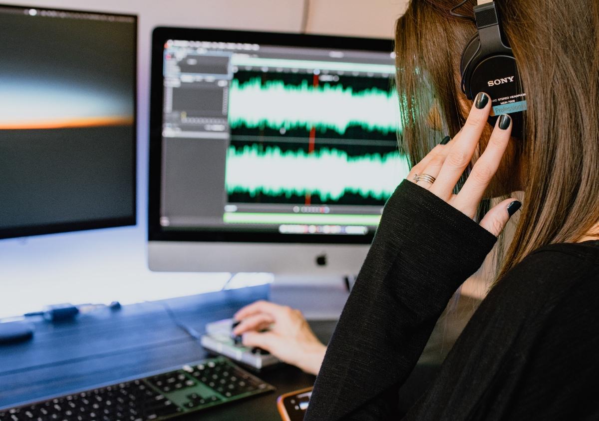 A woman working as a voice actor.