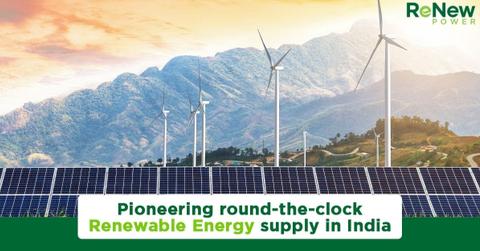 ReNew Power graphic with turbines and solar panels