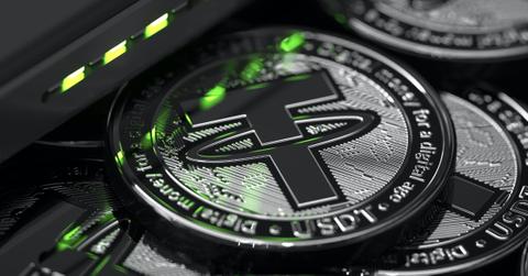 Tether coin on display