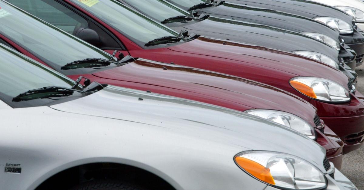 Cars in a parking lot. 