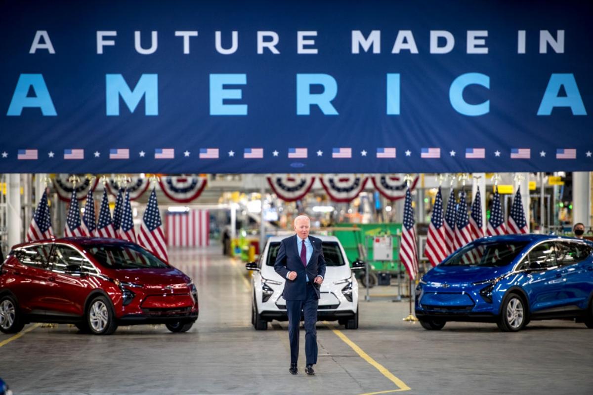 President Biden visiting GM Factory Zero in Detroit in 2021.