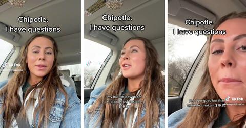 TikToker discussing expensive Chipotle bowl