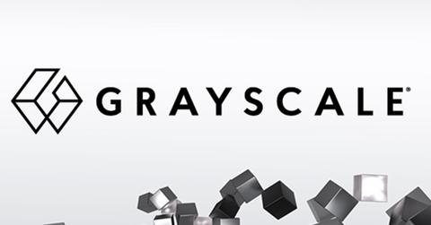 Grayscale logo over gray background
