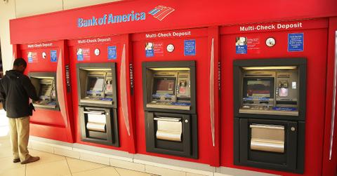 A customer making a deposit at Bank of America.