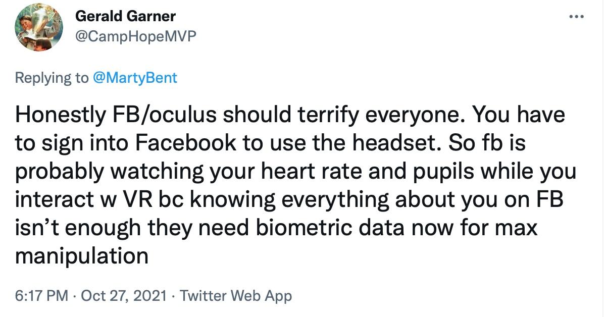 A tweet about Facebook/Meta and the collection of biometric data 