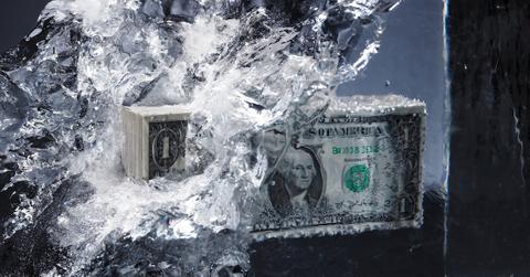 Frozen stack of money