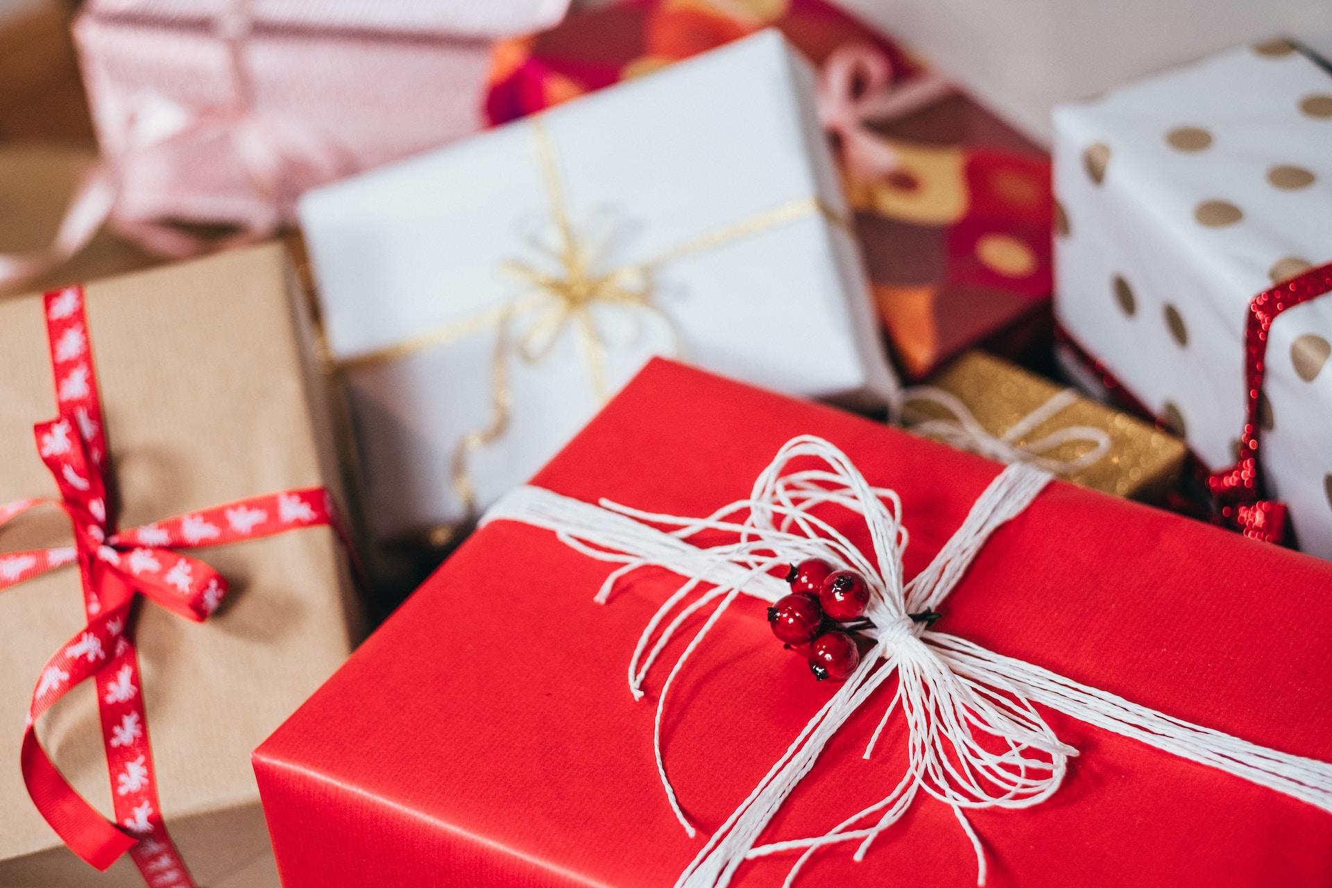 Christmas gifts are seen in festive wrapping for the holiday season