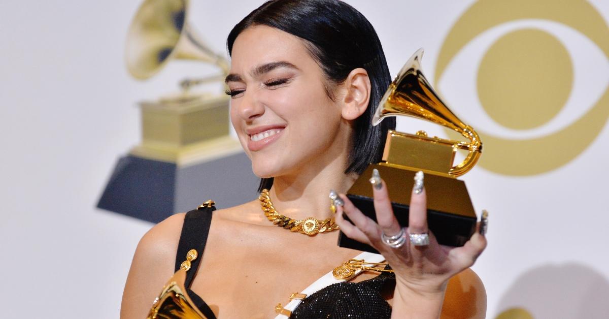 Dua Lipa holding a Grammy Award (2019).