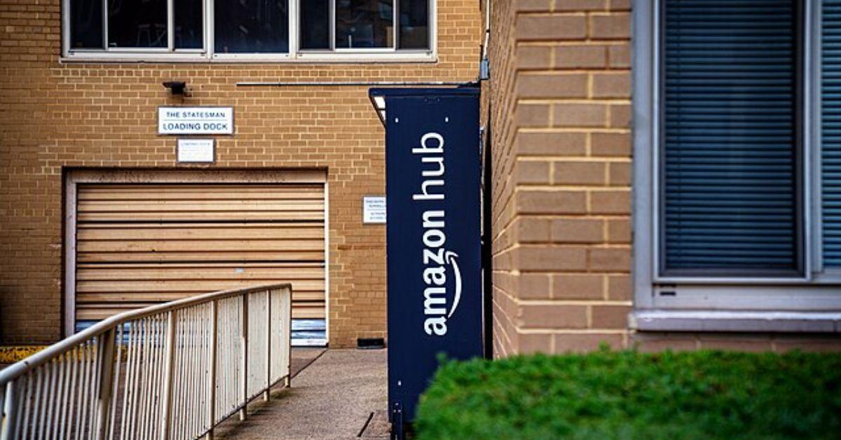 An Amazon Hub near a building in Washington, D.C. 