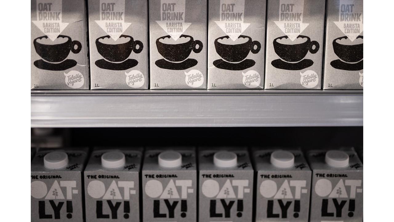 Oatly oat milk on shelf