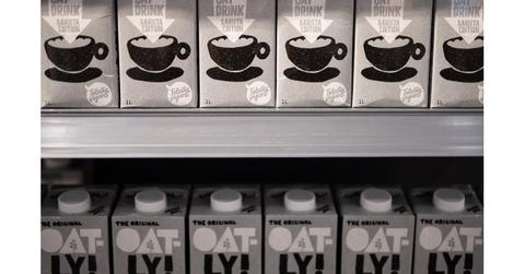 Oatly oat milk on shelf