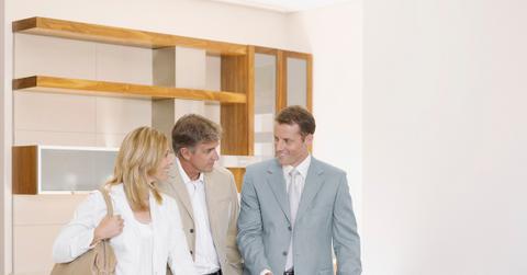 Couple talking with real estate agent