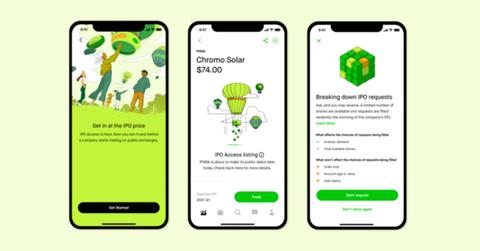 Robinhood graphic with three smartphones