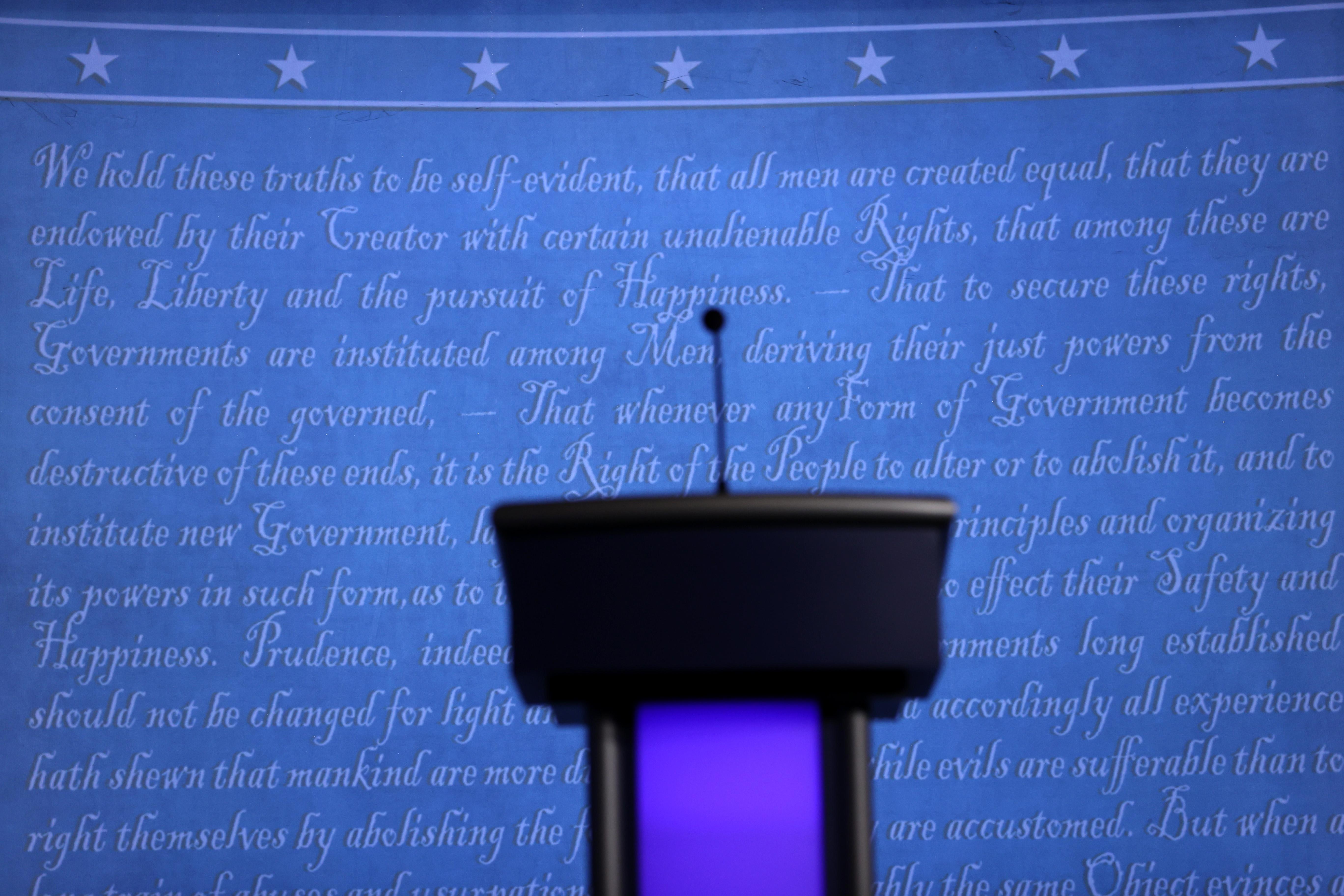 Declaration of Independence background behind podium