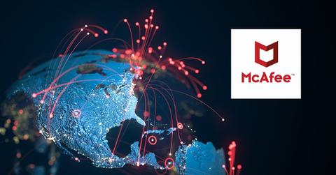 Globe with data tracking and McAfee logo