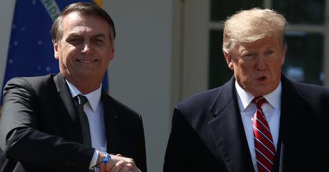 Jair Bolsonaro shaking hands with former president Donald Trump