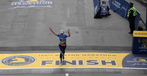 Boston Marathon runner at the finish line