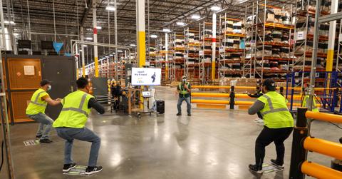 Amazon workers participating in a safety course