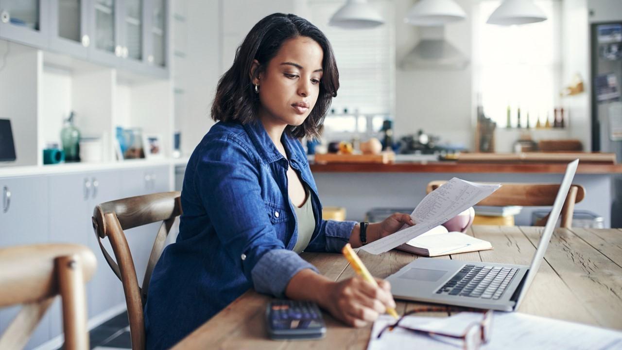 Woman completing taxes