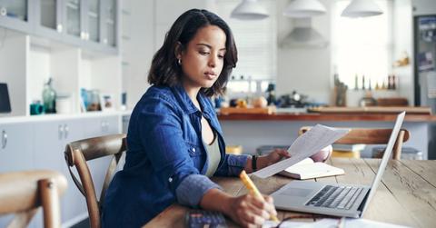 Woman completing taxes