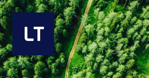 LanzaTech logo over aerial view of trees