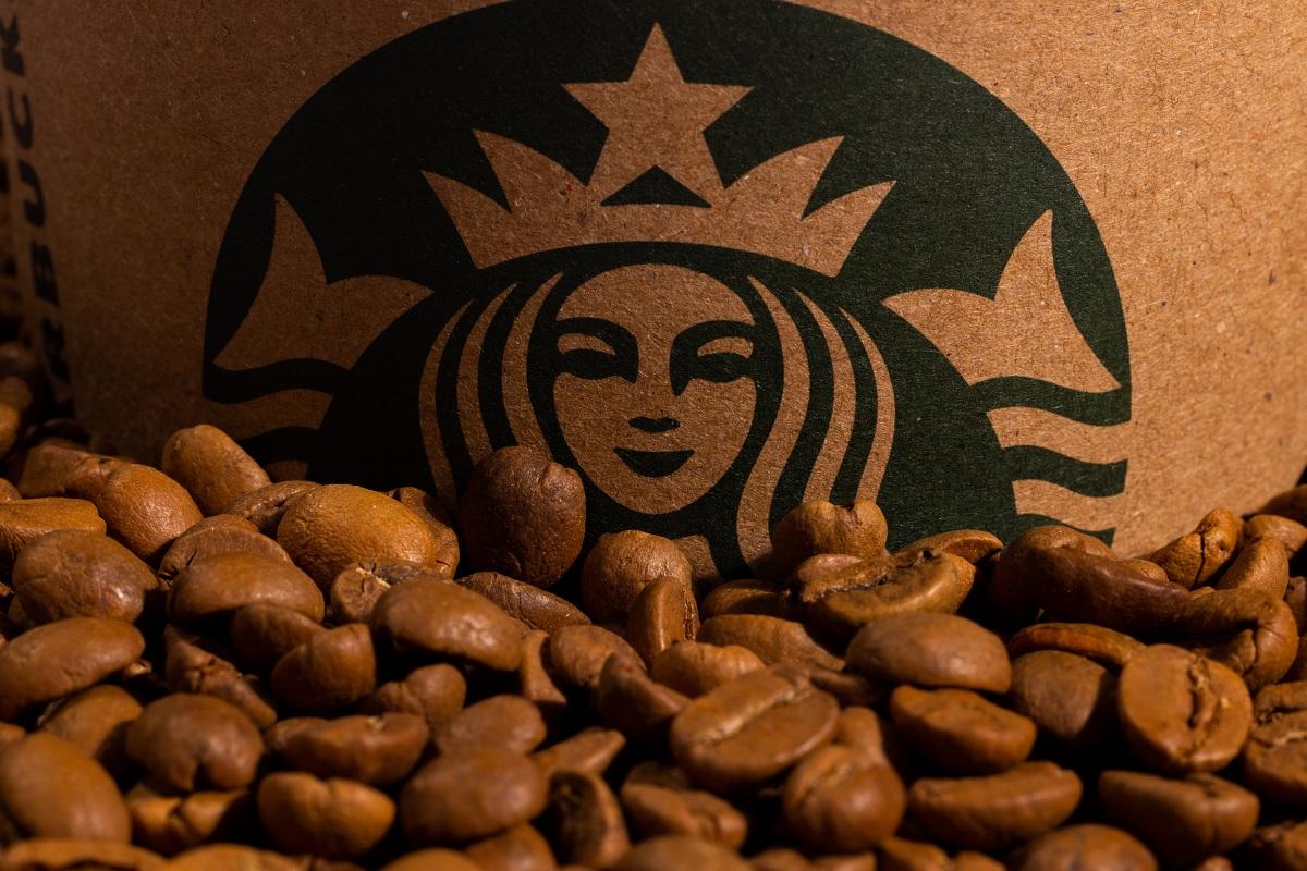 Starbucks logo and coffee beans