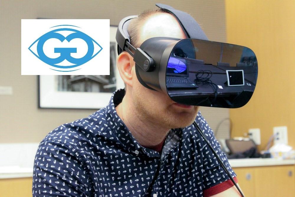 Person wearing Glimpse Group virtual reality mask