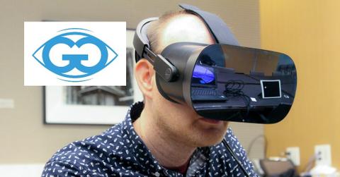 Person wearing Glimpse Group virtual reality mask