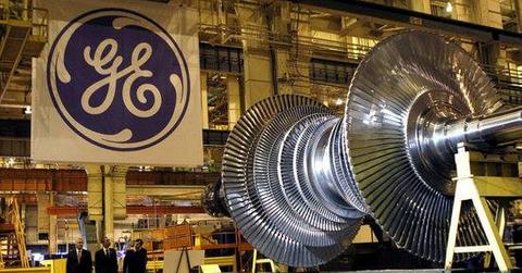GE sign over machinery in warehouse