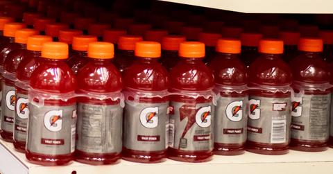 A U.S. grocery store shelf stocked with Gatorade, which is banned in many other countries