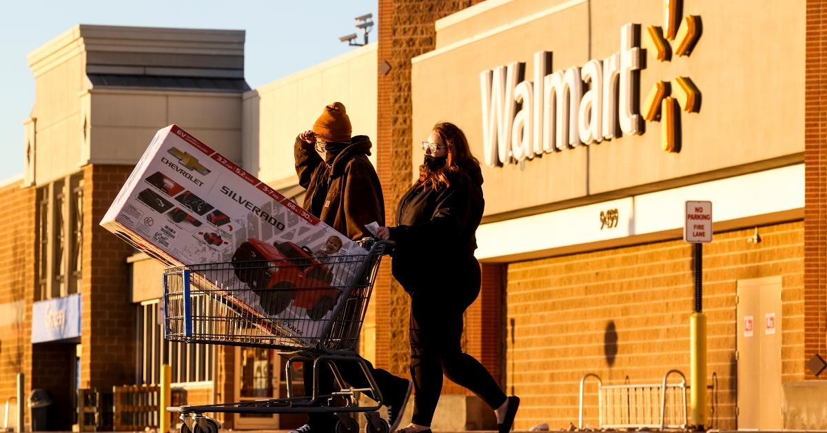 People leaving a Walmart store