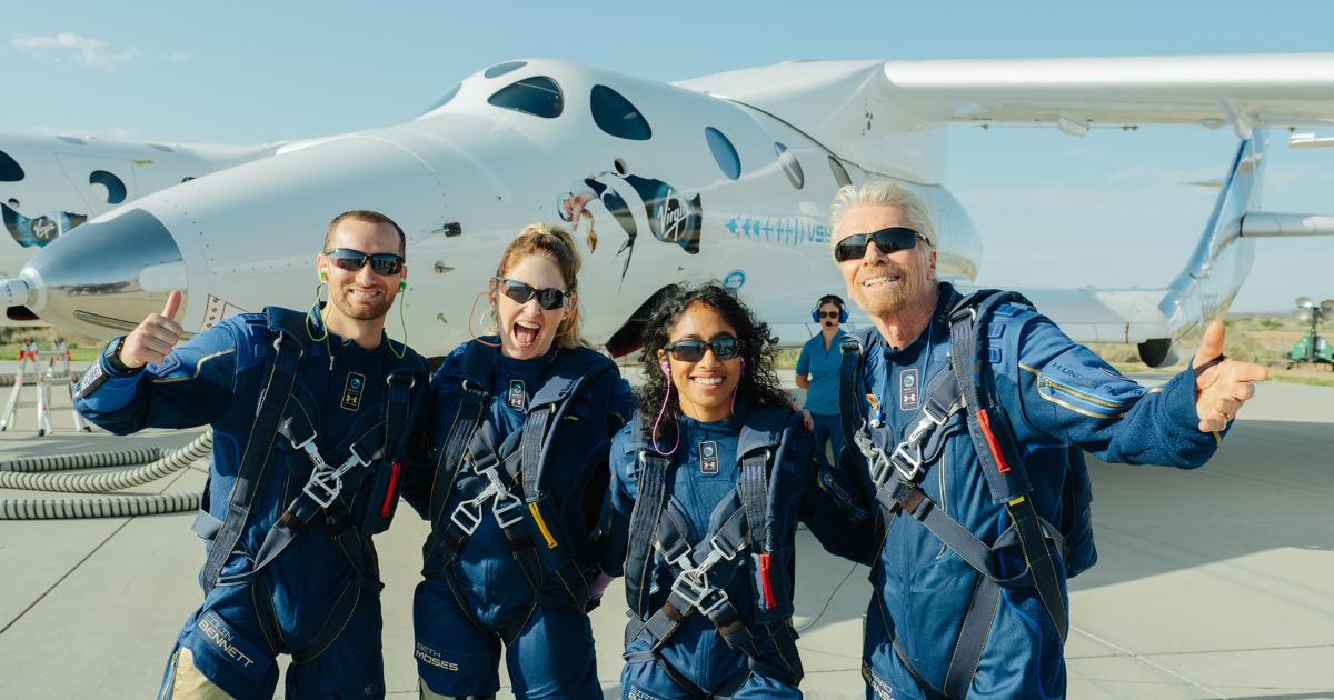 Sir Richard Branson with Virgin Galactic employees